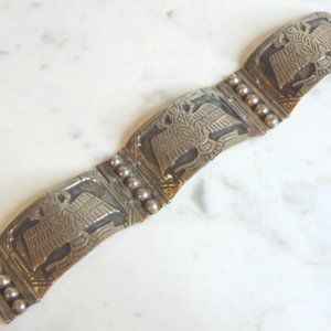 Vintage Estate Sterling Silver Mayan Aztec Bracelet 53.9g E5802